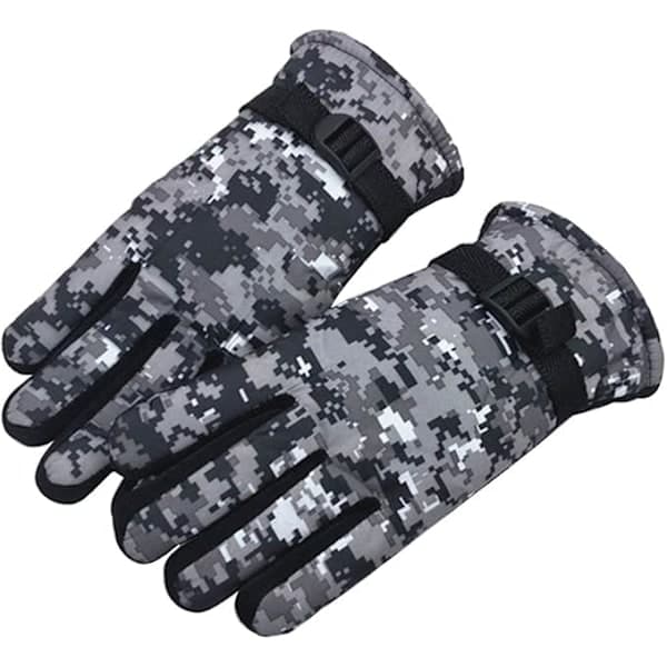 Vandtætte Camouflage Mønster Vinterhandsker til Børn, Varme Skihandsker til Udendørs Brug, Grå