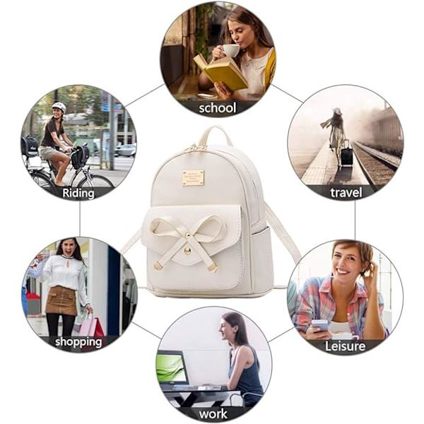 Kvinnors Ryggsäck Mini Ryggsäckar Flickor Rosett PU Läder Ryggsäck Handväska Söta Axelväskor Ryggsäck för Damer Liten Ryggsäck Tonåringar white
