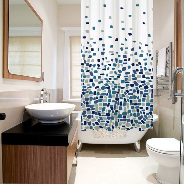 Dusjforheng Mugg og Muggbestandig, 180 x 180 cm (71 x 71 tommer) | Vannfrastøtende Stoff Mosaic Blue