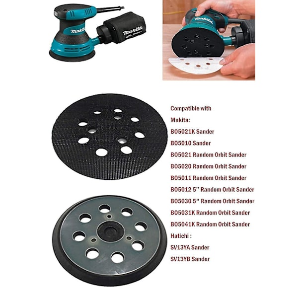 Slibepude 125 mm Kompatibel med Makita 743081-8 Udskiftning Bo5010 8 Huller (3 stk) (hy)