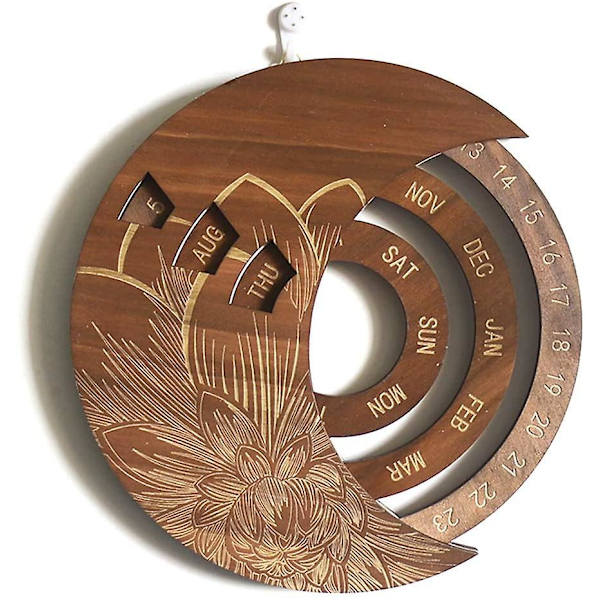 Rund Måne Træ Evig Vægkalender Fødselsdag Påmindelse Hjem Ornament Dark Brown