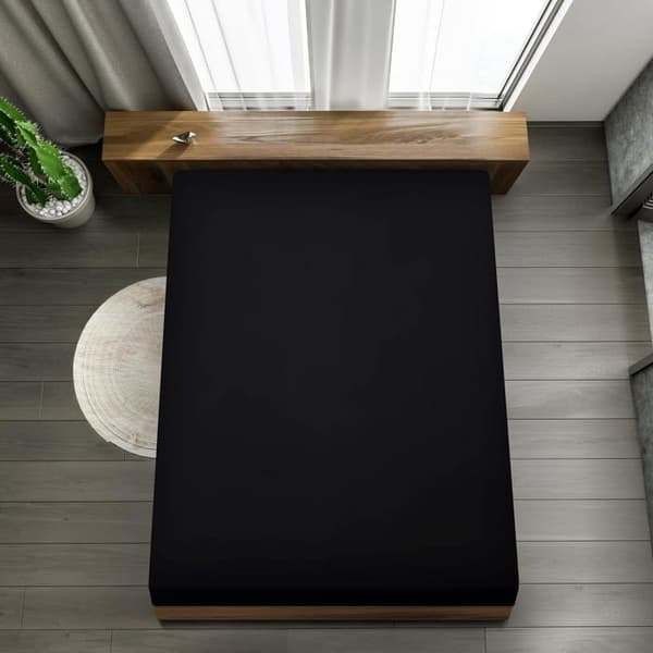 Stræklagen - Sort, 140 x 200 cm - 35 cm dybe lommer til tykke madrasser - Børstet mikrofiberpolyester