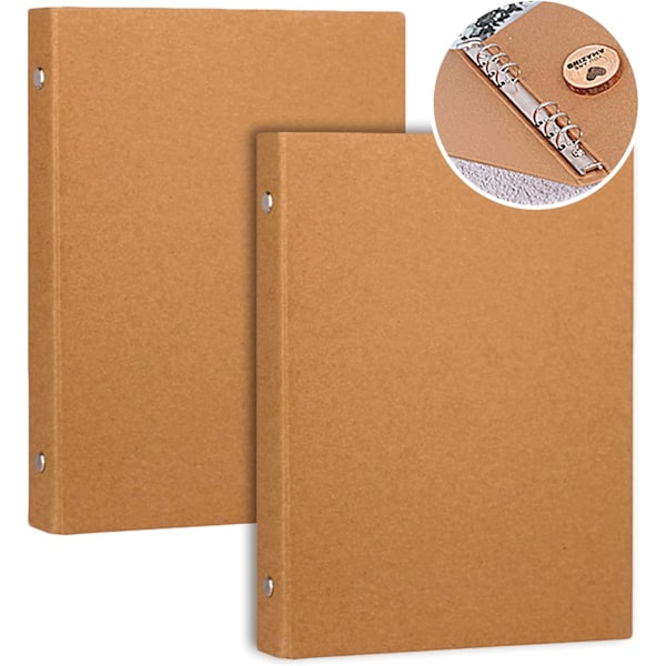 A5 6-rings mappe, A5 ringbindere, A5 ringbind 6 huller, Kraft a5 mapper til tilføjelse af brochureomslag Scrapbooking-papirer Løse ark, 2 stk.