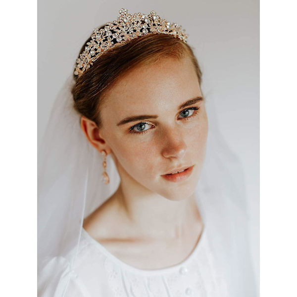 Rose Gold Bryllupstiara til Kvinder - Pageant Tiara Hovedbånd, Rhinestone Brudekrone til Brude