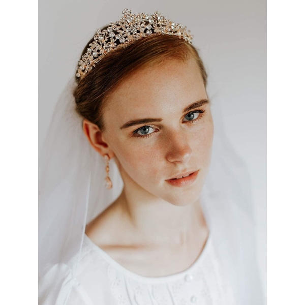 Ruusukultainen häätiara naisille - tiarapanta, tekojalokivi morsiamen kruunu