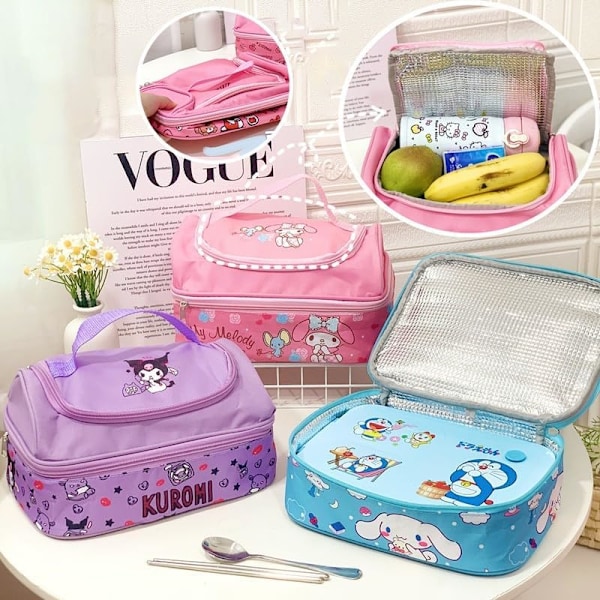 Anime Cinnamoroll, Melody, Kuromi Lunch Bag för män och kvinnor, läckagesäker lunchlåda, stor facklunchbehållare, väska för arbete och resor C