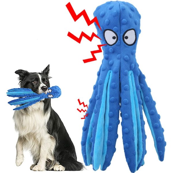 Kitkuva koiran pehmolelu, ei täytettyä mustekalaa, koiran purulelu ryppypaperilla Pehmoinen koiran hampaiden puhdistuslelu keskikokoiselle koiralle (sininen)
