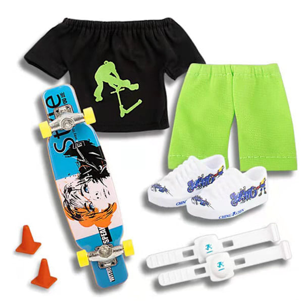 Finger Skateboard Med Sko Mini Scooter Finger Toy Set Fingerboard Sko Og Bukser Finger Skate Board Mini Skateboard Black