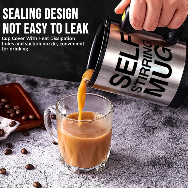 Selvomrørende kaffekrus | Tekrus | Elektrisk rustfrit stål automatisk blande- og spindekop med låg 450ml | Bedste søde julegaveidé