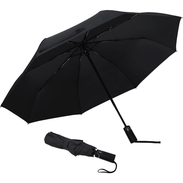 Foldeparaply Stærk holdbar regnparaply bærbar paraply med teflonbelægning - forstærket baldakin, automatisk åben/luk - sort