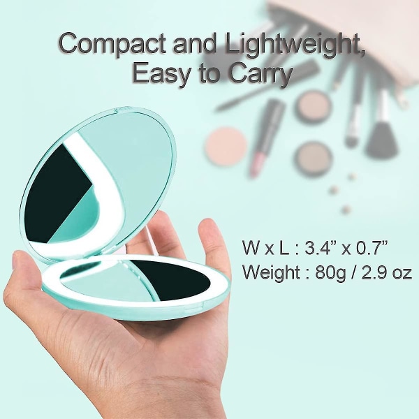 Lommespejl med LED-lys, 3,5" lille bærbart makeupspejl med 1x/10x  forstørrelse, kompakt og foldbart, ideelt til rejser og klar til at gå (hy)  e91e | Fyndiq