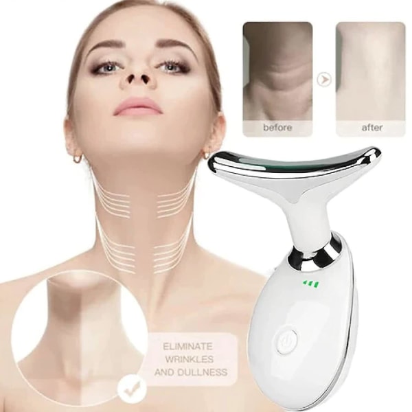 Værktøj til fjernelse af rynker til ansigtsopstrammende, dobbelthage-reducerende vibrationsmassageapparat med 3 farvetilstande til fjernelse af rynker og hudopstramning White