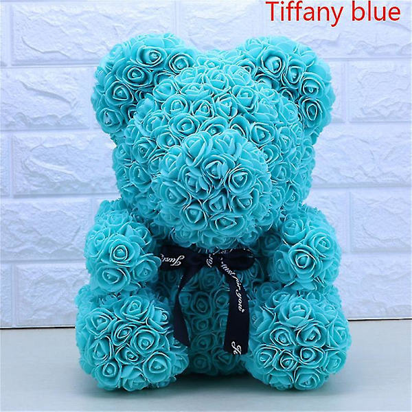 2024 40cm Teddybjørn Rose Hjerte Teddybjørn Kunstig Blomst Valentinsdagsgave Tiffany blue