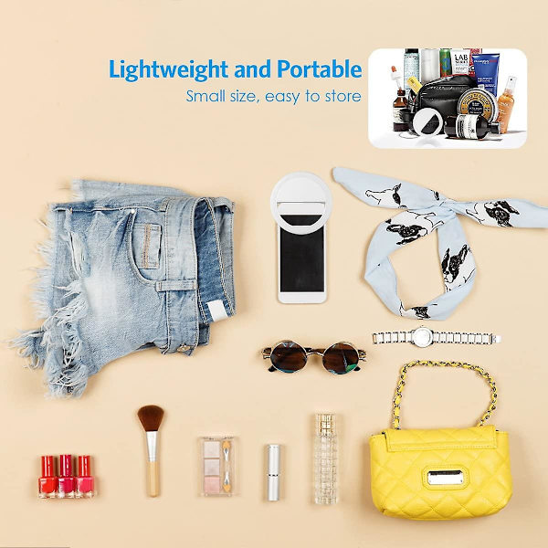 Selfie-lys, 28 LED-ringlys, selfie-lys til mobiltelefon, selfie-ringlys med 3 justerbare lysstyrker, USB-genopladeligt LED-ringlys til mobiltelefoner