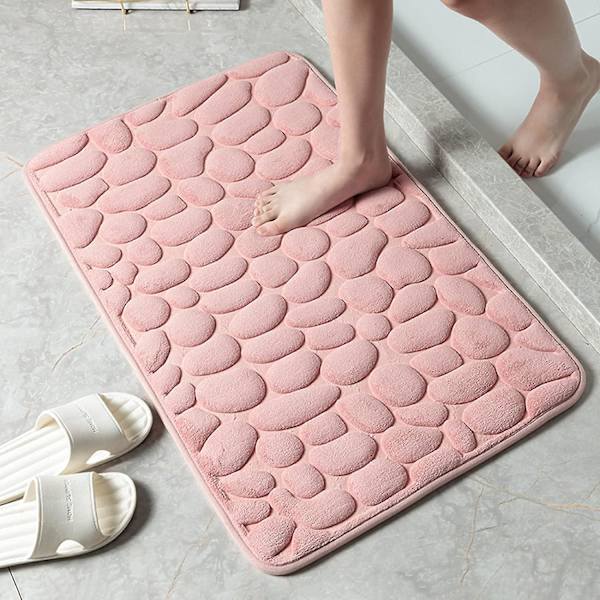 Minneskum Badmatta, Kullersten Präglad Korallfleece Badmatta, Snabb Vattenabsorberande, 16x24 Tum
