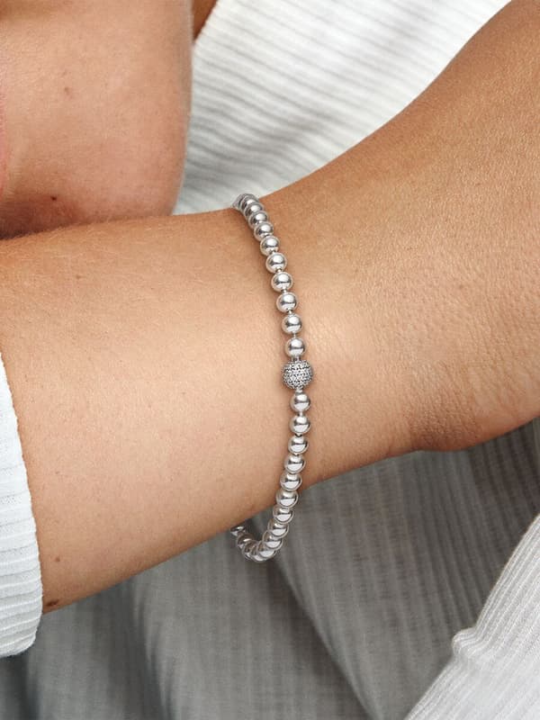 Pandora - Beads & Pavé -rannekoru - Sterlinghopea 7.5in/19cm