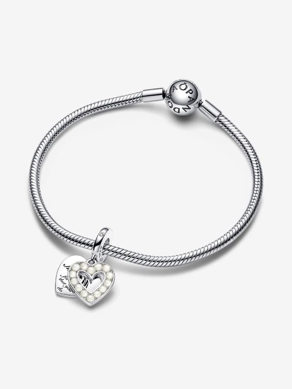 Pandora - Pärlemorvit Hjärta Dubbel Dangle Berlock - Sterlingsilver