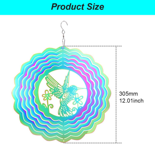 3D Kolibri Vind Spinner Innendørs Utendørs Med Krok Rustfritt Stål