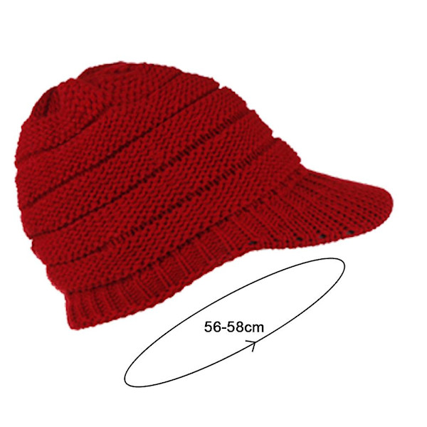 Dame Vinter Strikhue Vinter Kasket Hue Til Kvinder Slouchy Hue Med Skygge Varm Red