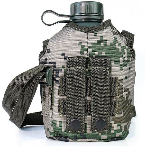 1l Army Hip Flask Vannflaske Aluminium Vinkanne Militær Kantine Camping Fotturer Overlevelseskjele med Deksel Utendørs Camouflage