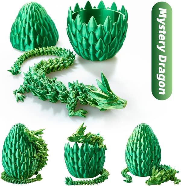 3D-trykt drageegg, krystalldrage i drageegg, overraskelsesegg, ledddrage, gave til gutter og jenter Yellow Green