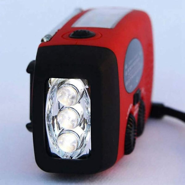 Solardriven vevradio med handvev, 2000 mAh powerbank LED-ficklampa