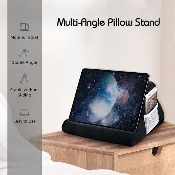 1 stk. tabletpudestativ til iPad-pude-stativ, blød multi-vinkel telefonpude knæholder til tablet/iPad/- sort