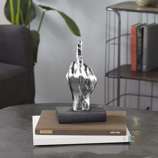 Personlig statyett med långfinger - Dekoration för hem, skrivbord och vardagsrum Silver