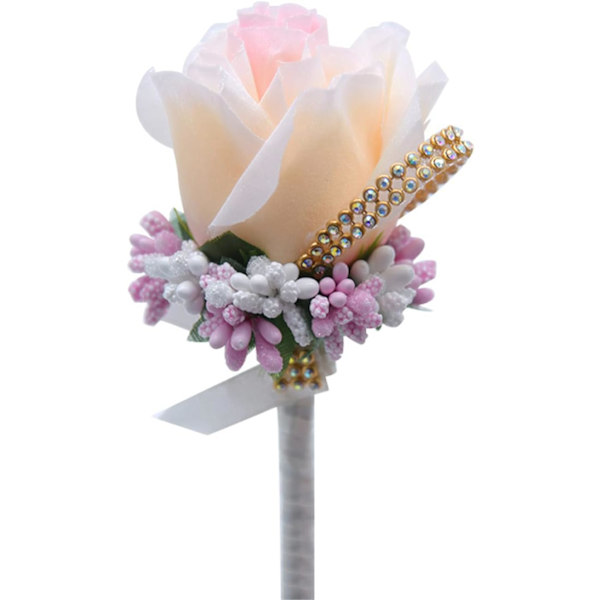 Brudebuket med roser - Håndlavet brudebuket - Kunstige bryllupsblomster til bryllup, galla og banketter (Champagne)