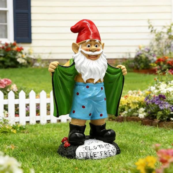 Stor 21 cm Havenisse, Udendørs Polyresin Skulptur, Havefigur, Havedekoration