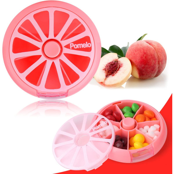 Creative Portable Mini 7-dages ugentlig cirkulær form Roterende sød frugtstil pilleopbevaringsæske (Pink)
