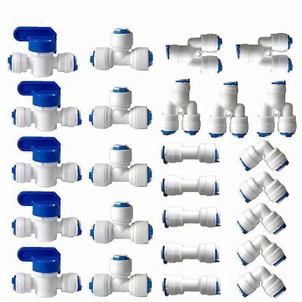 Vannfilter Omvendt Osmose Tilkobling, 1/4\" (6MM) Pushfit Rett Tilkobling for Vannfilter Slange, Kjøleskap Tilkoblinger Slange (Y+T+I+L Type Kombinasjon