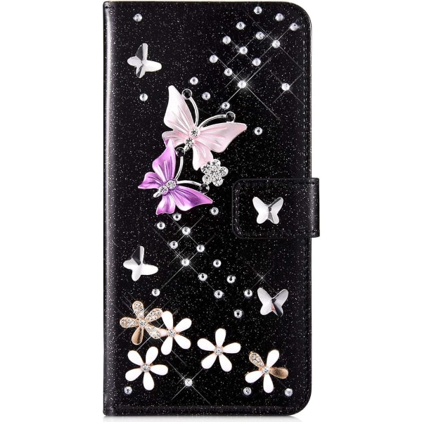 Case Iphone 7/iphone 8:lle Flip Case Premium Pu Nahkainen Case 3D Käsintehty Glitter Bling Kiiltävä Diamond Butterfly Korttipaikalla Jalusta Ip:lle