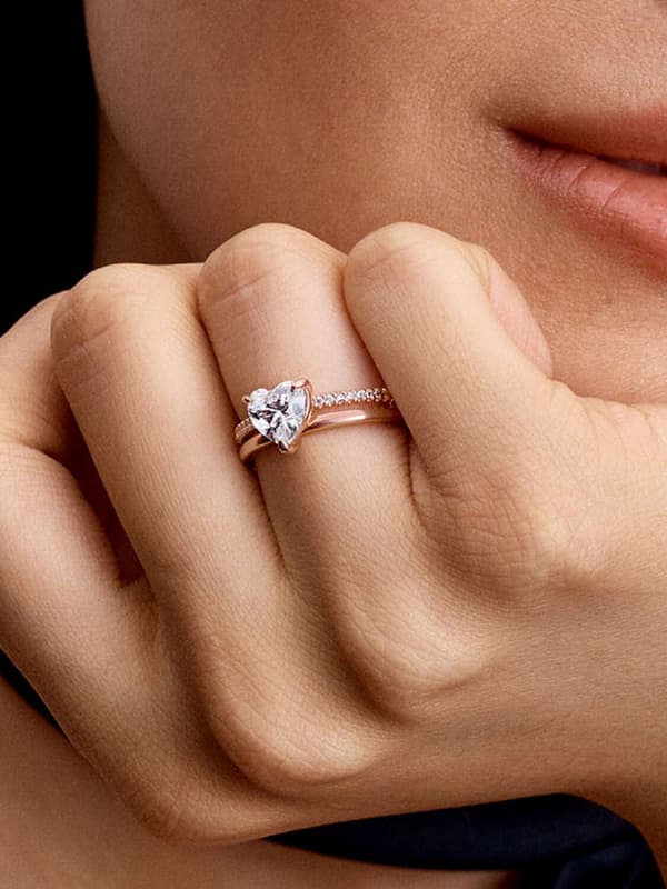 Pandora - Dobbelt Bånd Hjerte Ring - 14k rosaguld plating Circumference: 52mm