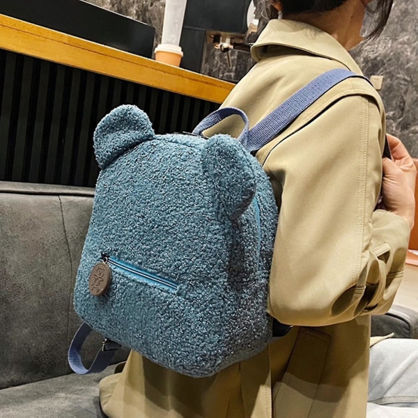 Ryggsäck i björnform, innovativ kashmir, mjuk att ta på, skolväskor för studenter (färg: kaffe)