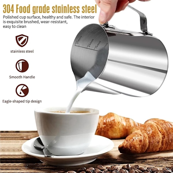 Mælkekande, 350ml+600ml Håndholdt Rustfrit Stål Skummende Kande, Kaffe Flødekande Mælkeskummer