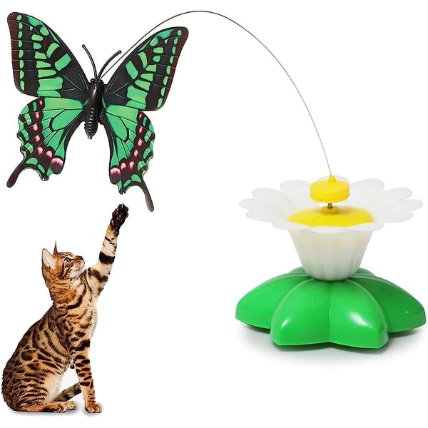 Elektrisk fugl, der driller kattelegetøj, interaktivt fuglelegetøj til katte, roterbart elektrisk flyvende fugl-kattelegetøj, simuleringsfuglesommerfugle-kattelegetøj