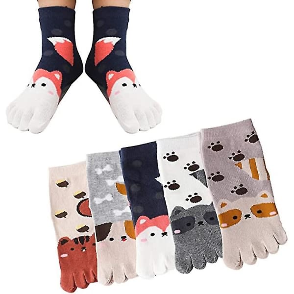 Galaxy Toe -sukat lapsille 5 paria sarjakuva eläinkuvioidut viiden sormen sukat 3-7 vuotta vanha väri 2