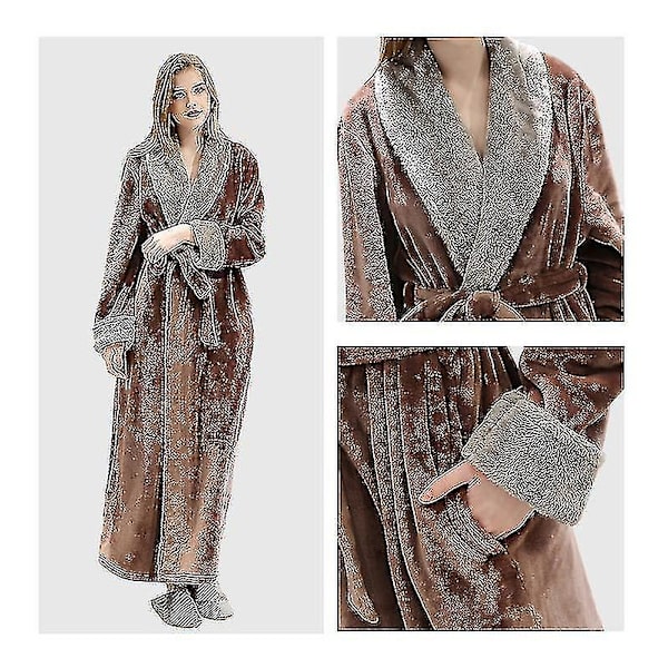 Dame Badekåbe Blød Fleece Lang Kåbe Natkjole Coffee XL