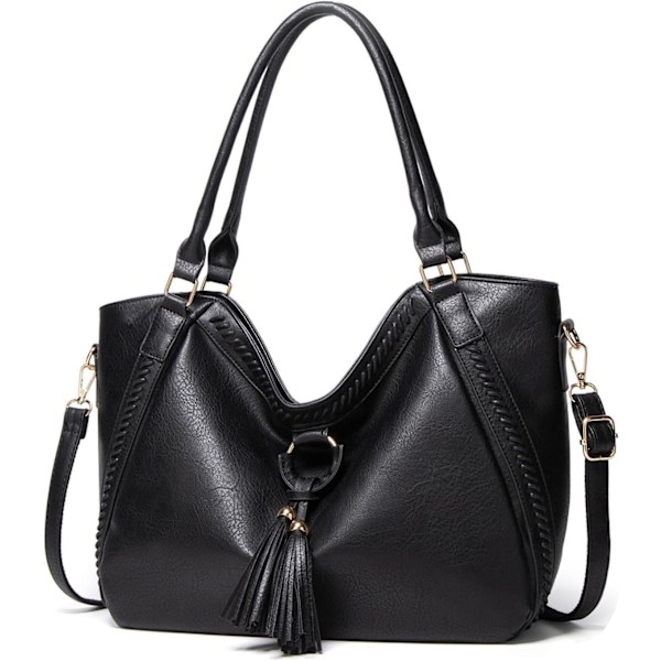 Dametasker, Frynset Shopper Taske Mode Crossbody Taske i PU Læder Håndtaske til Arbejde, Daglig Brug og Fester Black