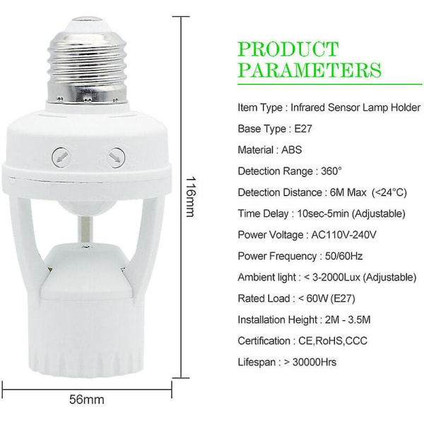 Talvikampanja, e27 360 Pir-liiketunnistimen lampunkanta, E27-turvatunnistimen liiketunnistin Guazhuni