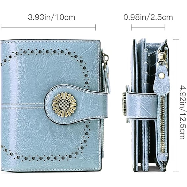 Vikbar Plånbok Kortfodral Äkta Läder RFID-Blockerande Plånbok för Kvinnor med 16 Kortfack light Blue