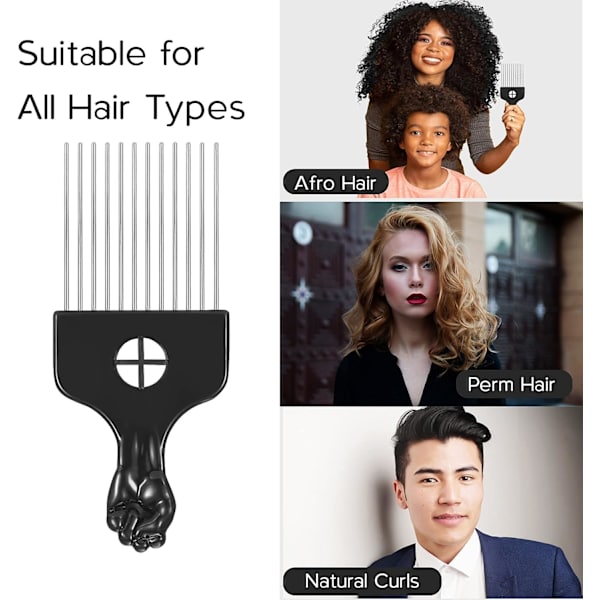 Metall Afro Kam – Slät & Robust Metall Hårplocka för Utredning och Styling – Afro Plocka för Lockigt Hår – För Hem & Salong (Metall Afro Kam)