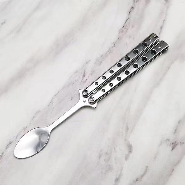 Metal Folding Spoon Fork Butterfly Game Safety Practice Spoon