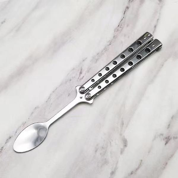 Metallinen taittuva lusikkahaarukka perhospeli turvallisuusharjoituslusikka