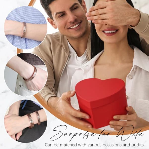 Solid kobber magnetisk armbånd til kvinder og mænd, med 6 magneter (3500 Guass) til Valentinsdagsgave, en Copperplum 1 stk. Copper Plum