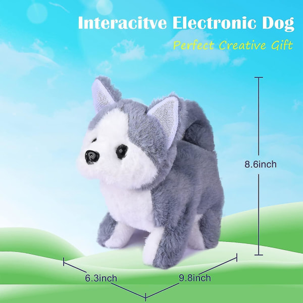 Plys Husky Hundelegetøj Hvalp Elektronisk interaktiv kæledyrshund - Går, gøer, logrer med halen, strækker selskabsdyr til børn (husky hund) Yl