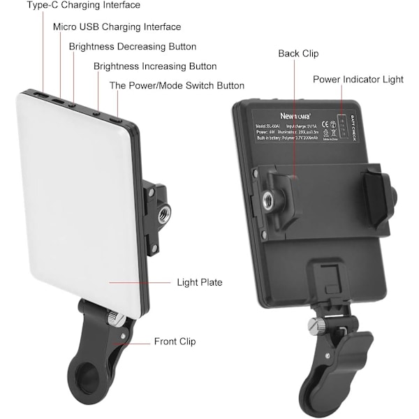 USB LED -videovalo, 3200-5600K 3 valotilaa 10-taso himmennettävä, sisäänrakennetut ladattavat akut puhelimeen, iPhoneen, iPadiin, kannettavaan tietokoneeseen