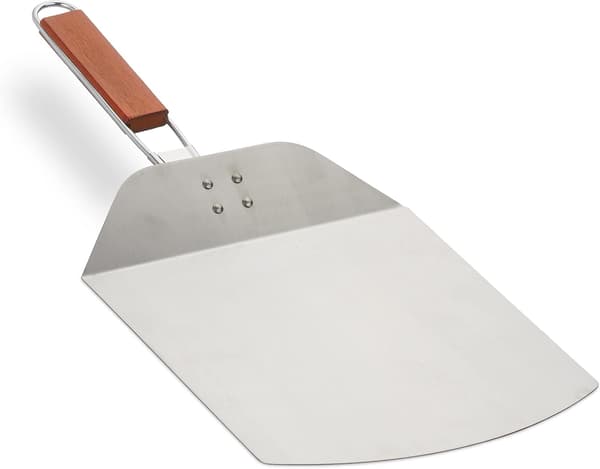 Vikbart trähandtag, BxD 24 x 25,5 cm, pizza och bröd, trä, stål, silver/brun, rostfritt stål