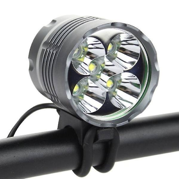 Sykkellys, 6000 lumen 5 LED sykkellys, vanntett terrengsykkellys foran med 6400 mAh oppladbart batteri, 3 moduser frontlykt plug  EU